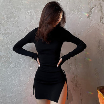 Long Sleeve Ruched Side Drawstring Bodycon Dress Wholesale Dresses