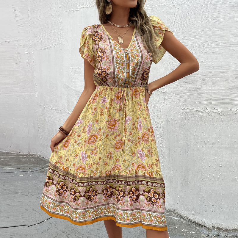 V-Neck Printed Boho Dress Wholesale Bohemian Dress For Women