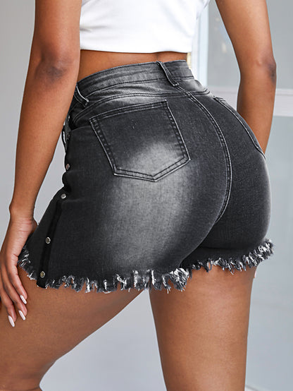 High Waist Fringed Denim Shorts Wholesale Jeans