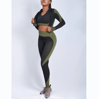 Seamless Knit Yoga Suits Sexy Fitness Sports 3pcs Sets Wholesale Activewear