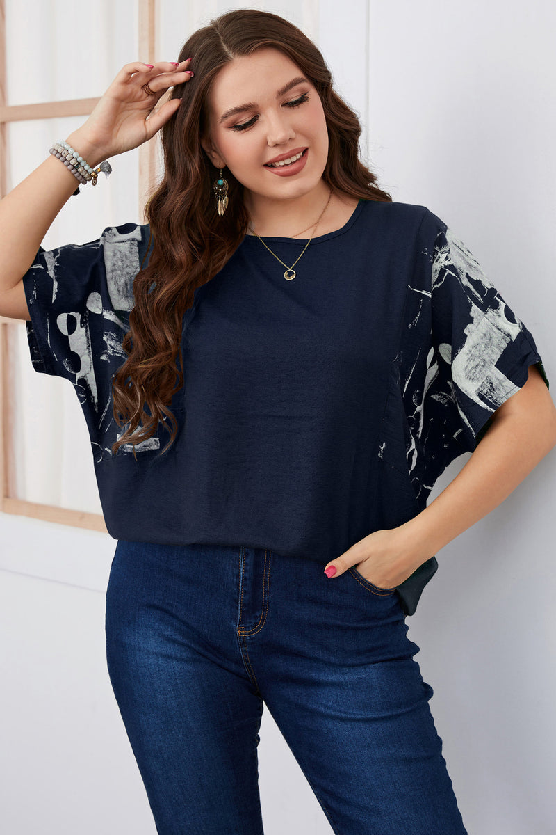 Casual Crew Neck Print Top Short Sleeve Wholesale Plus Size Clothing