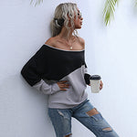 Sexy Off-Shoulder Long Sleeve Contrasting Colors Tops Wholesale Sweatshirt