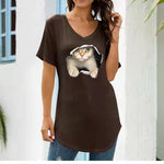 Cartoon Cat Print Short Sleeve V Neck Wholesale T-shirts Summer