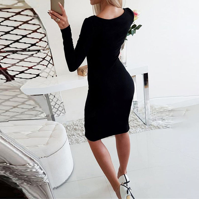 Sexy Deep-V Slim Fit Long Sleeve Bodycon Dress Wholesale Dresses