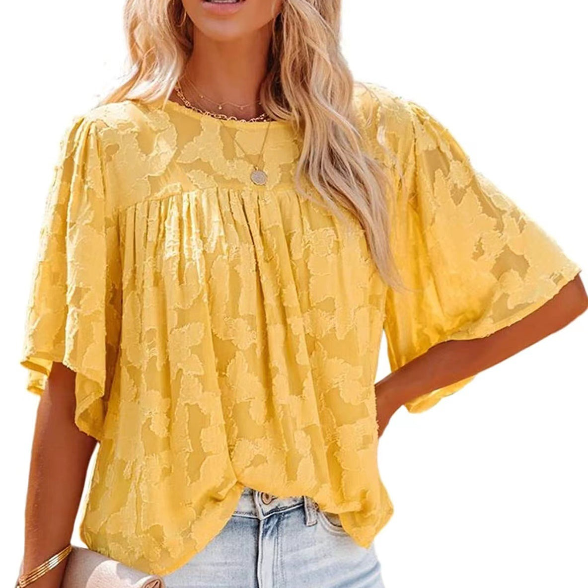 Lace Batwing Sleeve Crew Neck Wholesale Blouses Summer