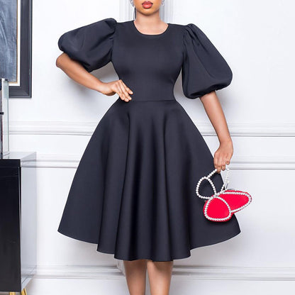 Round Neck Elegant Puff Sleeve A-Line Dress Wholesale Dresses