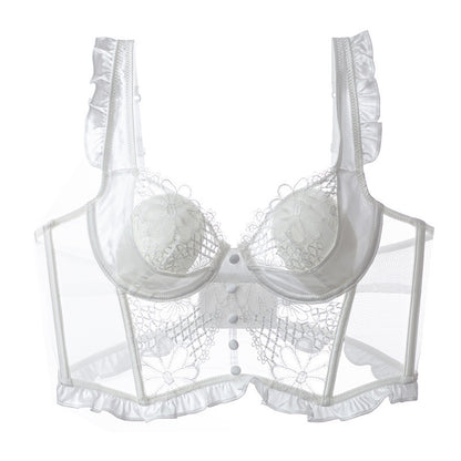 See-Through Lace Stitching Fishbone Corset Soft Wire Ring Underwear Bra Wholesale Women Clothing