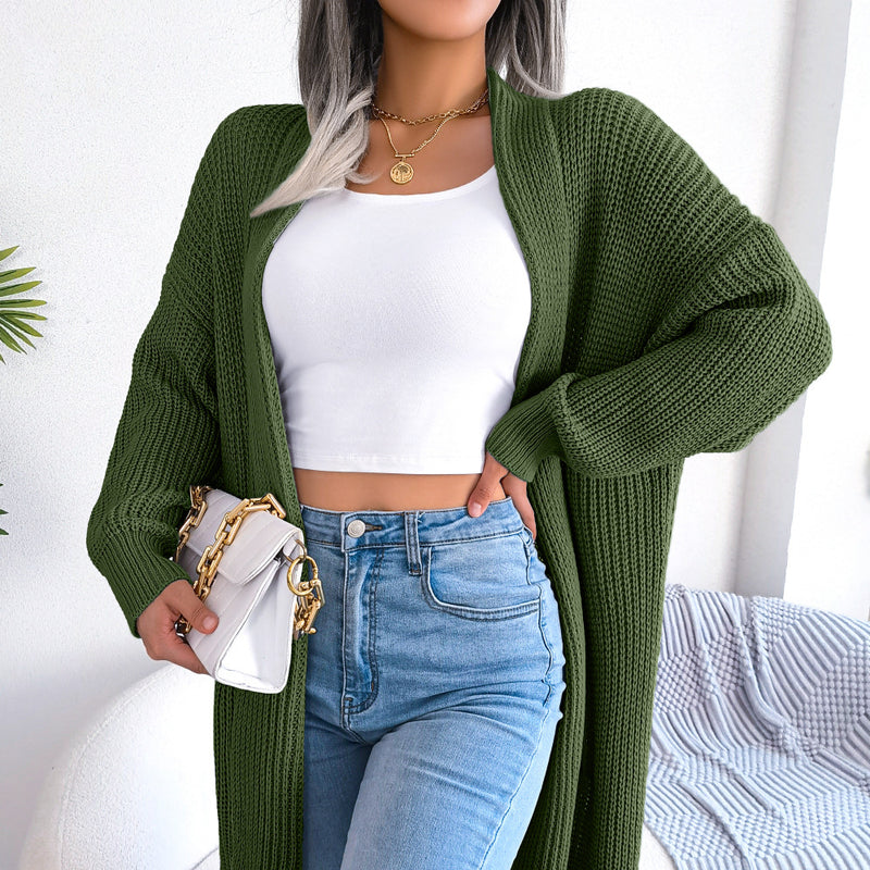 Solid Cardigan Lapel Long Sleeve  Knitted Sweater Jacket Wholesale Clothing Vendors