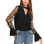 V-Neck Bohemian Flared Sleeve Shirt Wholesale Womens Tops
