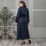 Fashion Geometric Contrast Dress Long Sleeve Lapel Single-Breasted Wholesale Plus Size Clothing