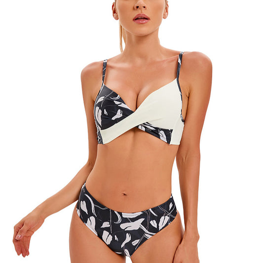 Sexy Deep V Print Bikini Swimsuit Wholesale Womens Swimwear 2 Piece Sets