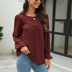 Chiffon Loose Solid Color Lantern Sleeve Tops Wholesale Womens Long Sleeve T Shirts
