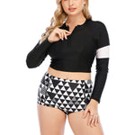 Long Sleeve Printed Womens Curvy Split Swimsuits Athletic Sunscreen Zipper 2pcs Swimwears Wholesale Plus Size Clothing