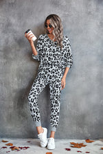 Leopard Print Long-Sleeve T-Shirts & Pants Wholesale Women'S 2 Piece Sets