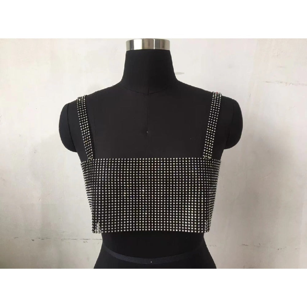 Slim Type Backless Fishnet Rhinestone Tassel Camisole Wholesale Womens Tops