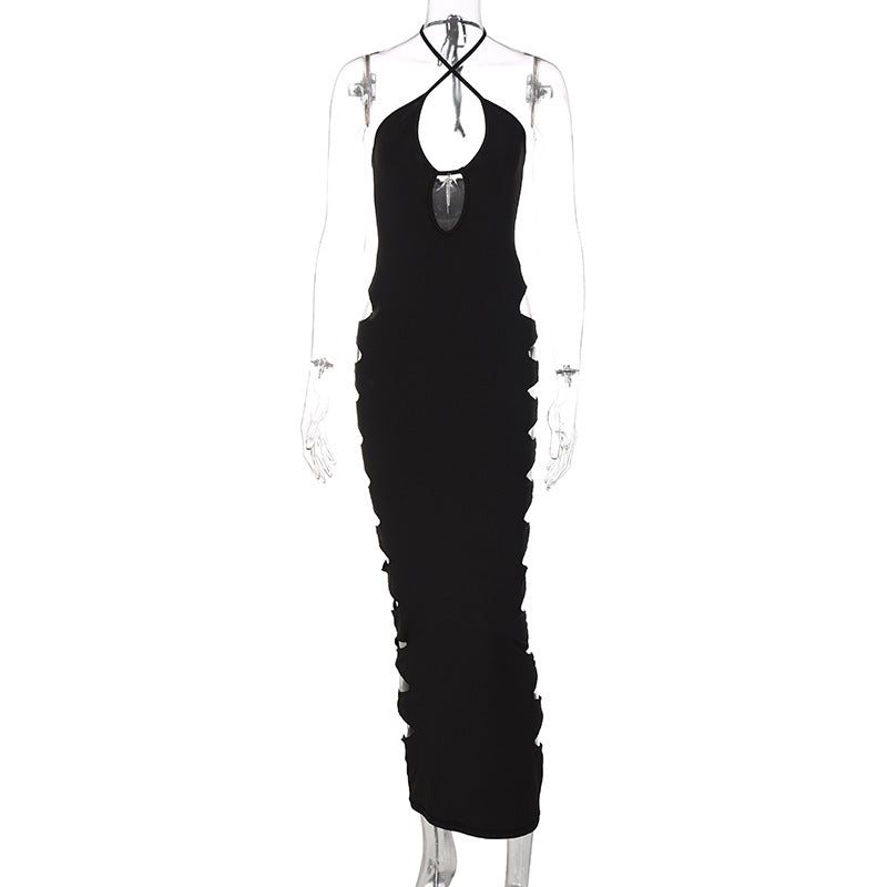Sexy Cutout Deep-V Neck Halterneck Backless Bodycon Dress Wholesale Maxi Dresses
