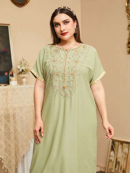 Embroidered Beaded Short-Sleeved Maxi Dresses Wholesale Plus Size Clothing