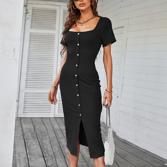 Short Sleeve Elegant One-Step Bodycon Knitted Dress Wholesale Dresses