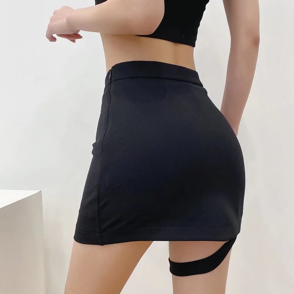 Sexy Leg Loop Wrap Hip Black Skirt Wholesale Women Clothing