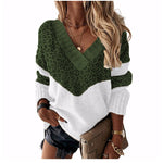 Colorblock Striped Wholesale Sweater Vendors Leopard Print V-Neck Pullover Womens Tops Casual