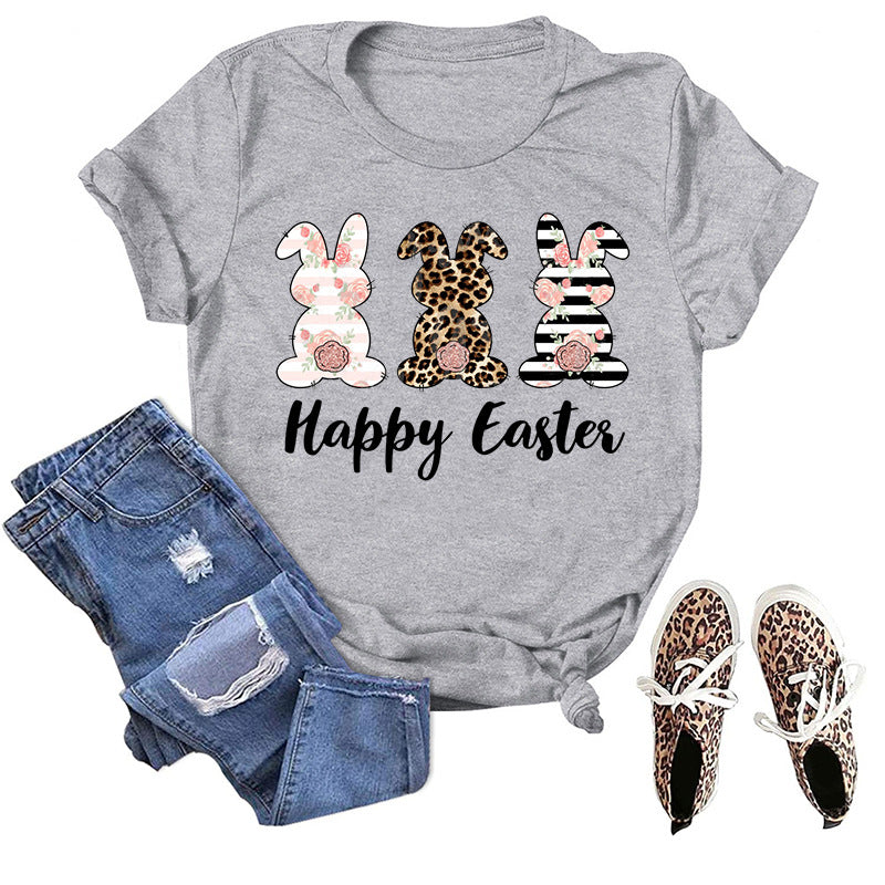 Bunny HAPPY EASTER Letter Print Short-Sleeve T-Shirts Wholesale Womens Tops