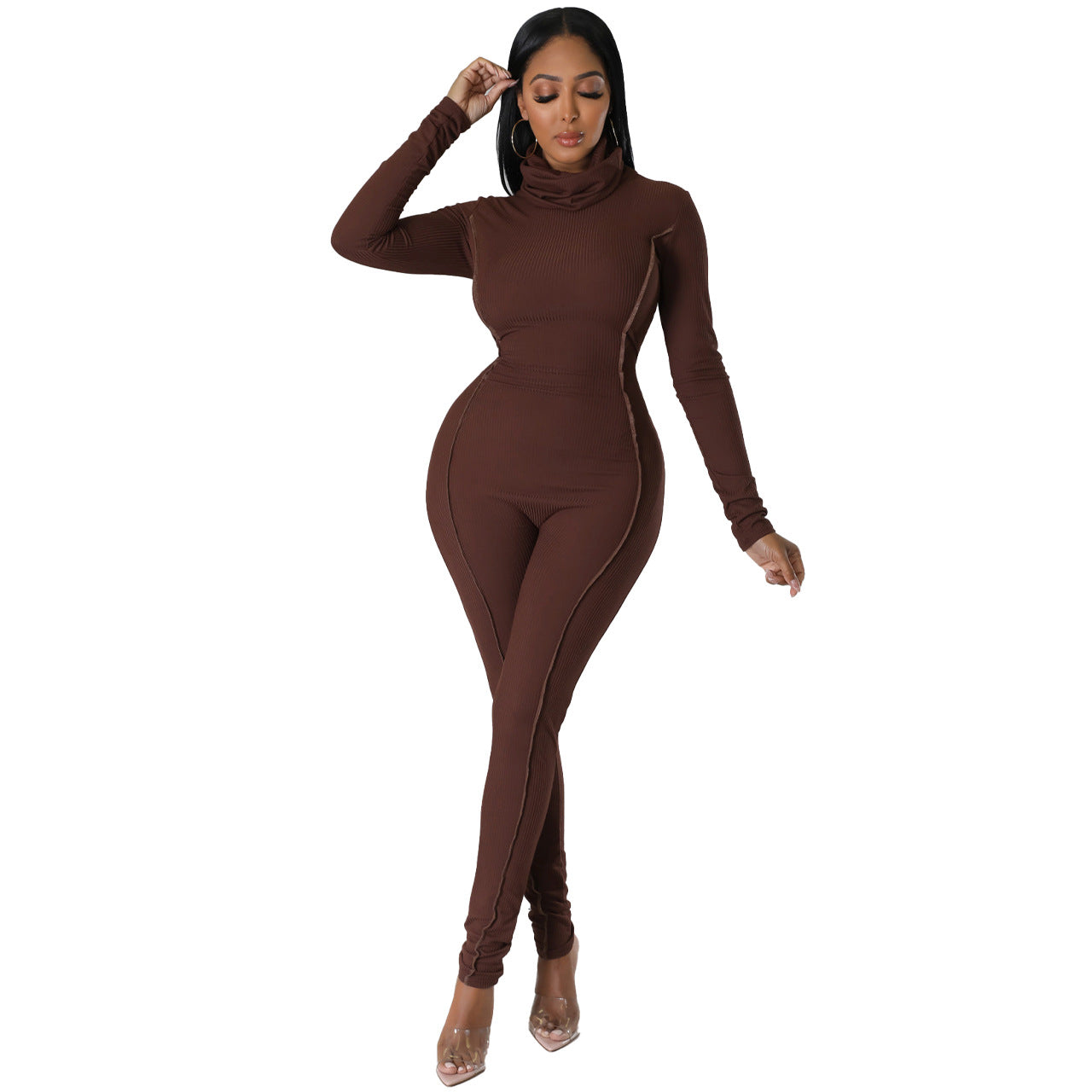 Solid Color Long Sleeve Turtleneck Fashion Women Jump-Suit Wholesale Jumpsuits