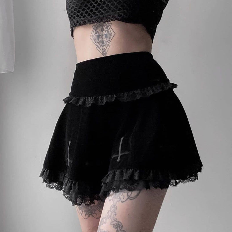 Dark Design Cross-Embroidered Lace Wholesale Mini Skirts