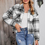 Plaid Short Zipper Flannel Casual Coats Wholesale Womens Tops