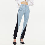 Fashion Colorblock Slim High Waist Pencil Trousers Wholesale Women Jeans