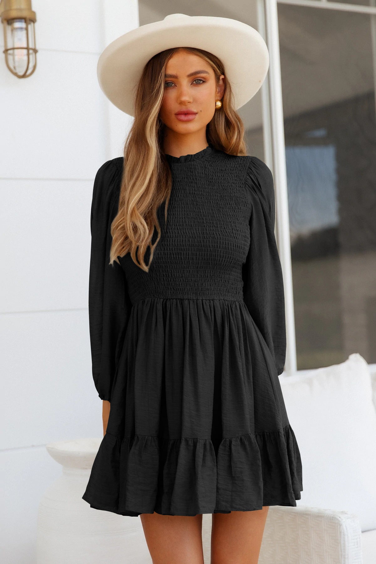 Lantern Long Sleeve Ruffle Collar Swing Dress Wholesale Dresses