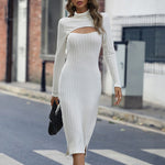 Long-Sleeved Sexy Hollow Slim Knitted Dress Wholesale Dresses