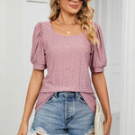 Casual Round Neck Solid Color Puff Sleeve Loose T-Shirt Wholesale Womens Tops
