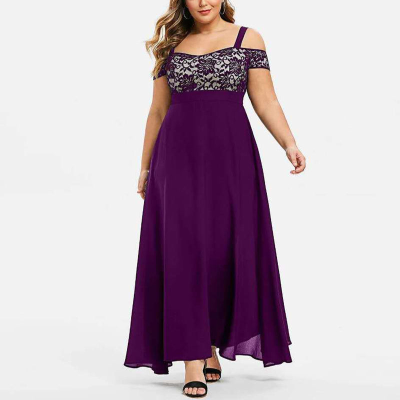 One-Shoulder Lace Women Curvy Maxi Dresses Wholesale Plus Size Clothing
