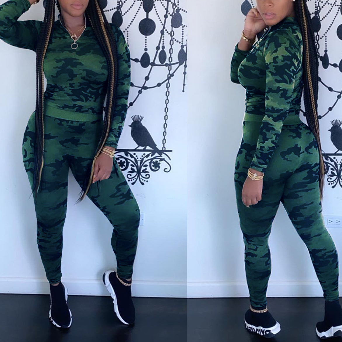 Sports Tight Camouflage Long-Sleeved Legs Sweatshirt Suit Wholesale Women Clothing