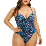 Sleeveless Star Blue Halterneck Low Cut Wholesale Plus Size Swimwear For Women