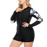 Long Sleeve Floral Print Womens Curvy One Piece Swimsuit Athletic Sunscreen Zipper Surf Clothes Wholesale Plus Size Clothing
