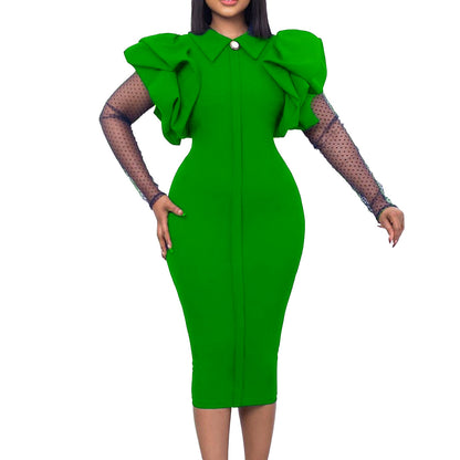 Polka Dot Mesh Sleeve Bodycon Pencil Dress Wholesale Dresses