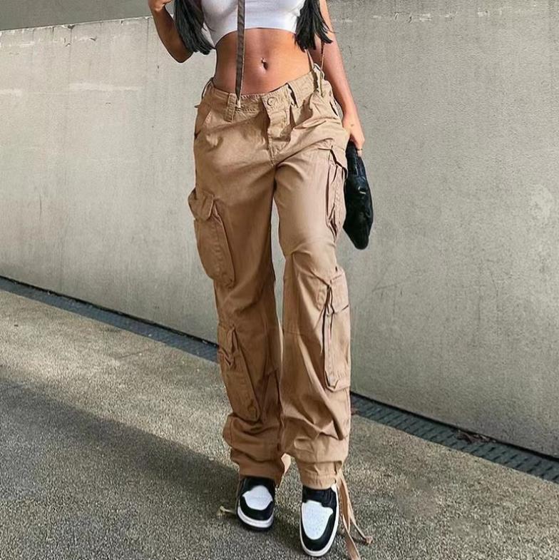 Fashion Solid Color Casual Hip Hop Style Multi-Pockets Straight Overalls Wholesale Pants
