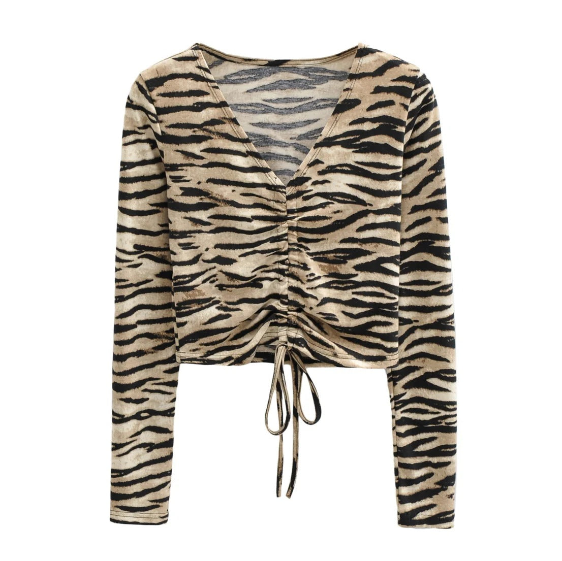 Zebra Stripe Print Drawstring Women Short Shirts Wholesale Crop Tops