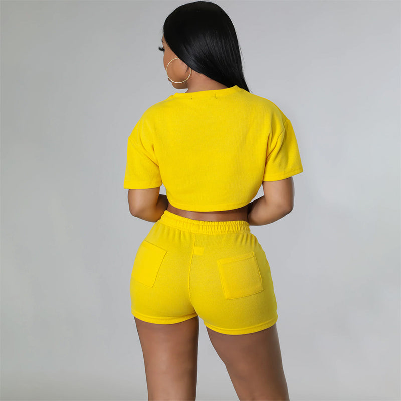 Solid Color Casual Short Shirts & Shorts Women Sport Suit Wholesale Tracksuits