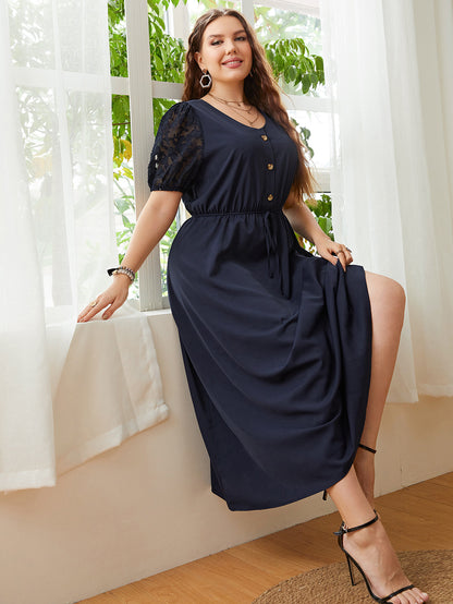 Casual Lace Sleeve Women Curvy Dresses Wholesale Plus Size Clothing