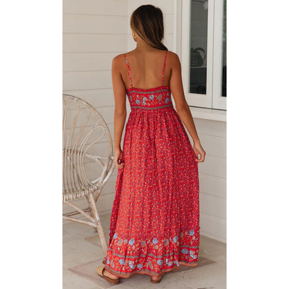 Sundresses Boho Style Print Deep-V Neck Sling Sexy Swing Maxi Dresses Wholesale Bohemian Dress For Women