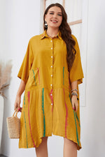 Fashion Irregular Lapel Half Sleeve Shirt Dress Solid Color Single-Breasted Dresses Loose Wholesale Plus Size Clothing
