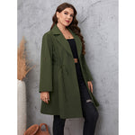 Wholesale Plus Size Women Clothing Simple Wind Suit Collar Mid-Length Solid Color Drawstring Windbreaker Jacket