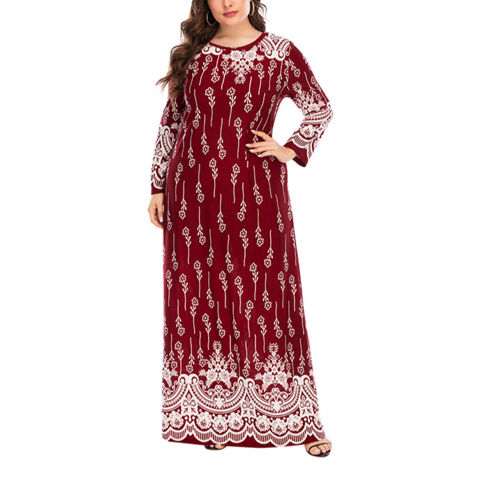 Printed Casual Long Sleeve Curvy Dresses Wholesale Plus Size Clothing