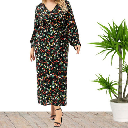 Plus Size Women Long Sleeve Floral Split Dress Wholesale