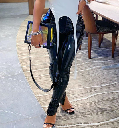 Sexy Women Slit Bag Hip PU Leather Trousers Wholesale Pants