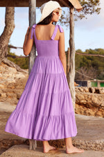 Sexy Sling Lace-Up Jacquard Smocked Flowy Dress Wholesale Dresses
