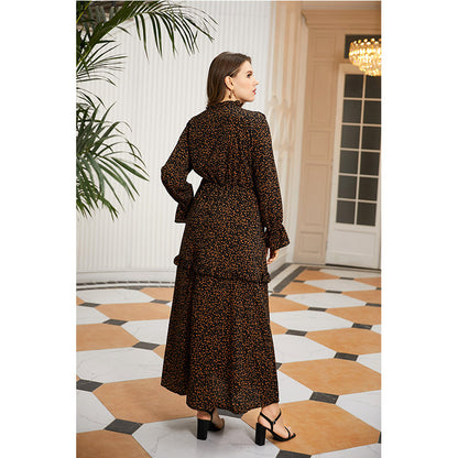 Leopard Print Long Sleeve Curvy Maxi Dresses Wholesale Plus Size Clothing