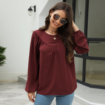 Chiffon Loose Solid Color Lantern Sleeve Tops Wholesale Womens Long Sleeve T Shirts